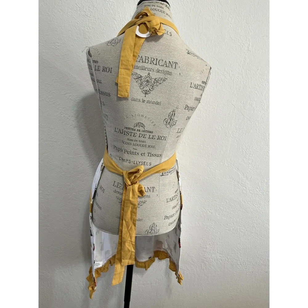 Harvest & Co Cat Pumpkin Fall Apron NWT Mustard Stripe Cotton Ruffle Pockets